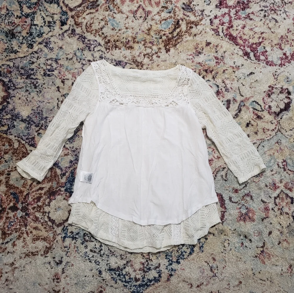 Anthropologie Meadow Rue Crochet Stretch Lace Blouse Top Size Medium